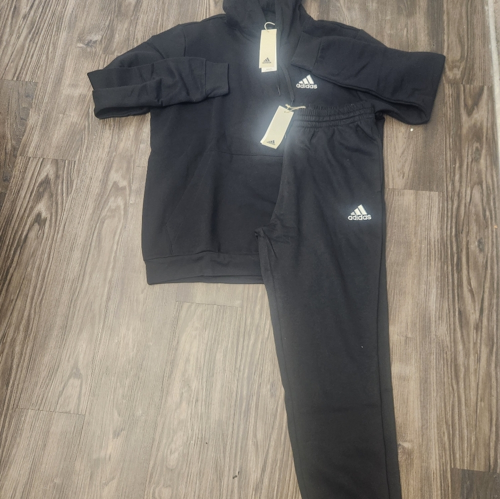 BWT Adidas Sweatsuit Black /White Hoodie and Joggers sz  L